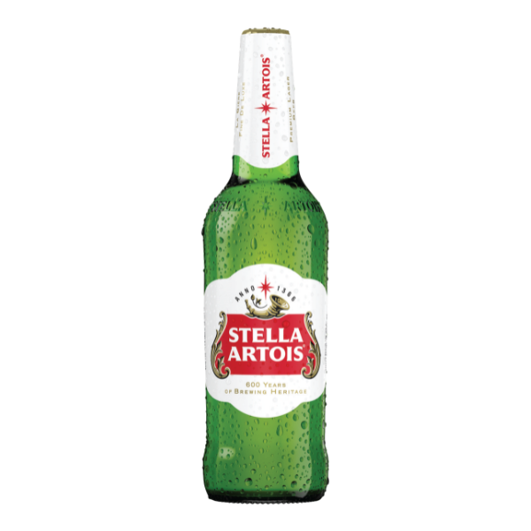 Stella Artois is a Belgian pilsner beer known for its crisp, slightly bitter taste with a floral aroma, balanced malt sweetness, and dry finish, brewed with Saaz hops, malted barley, and water.