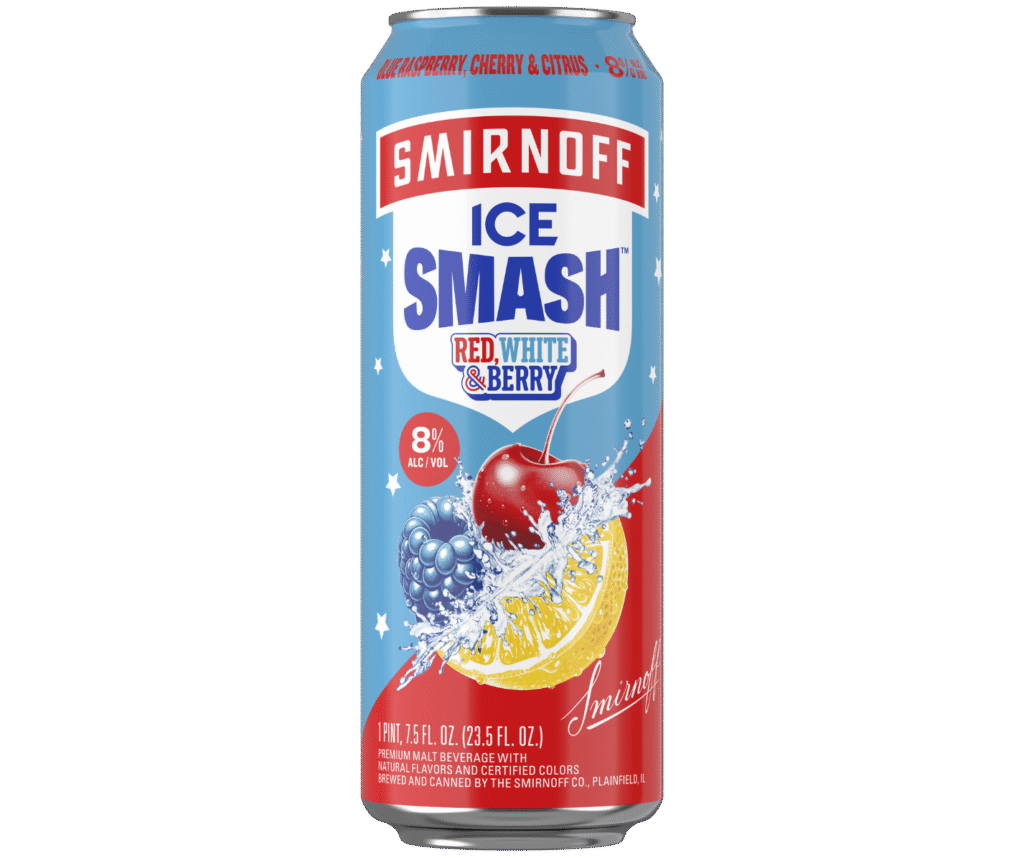 Smirnoff Ice Smash Red, White & Berry features a bold fusion of bright red cherry and blue raspberry flavors with a refreshing citrus finish. Lightly carbonated with a refreshing flavor, Smirnoff Ice Smash has 8% ABV and is available in convenient cans. Smirnoff Ice Smash Red, White & Berry is great for parties, barbecues and picnics or a casual evening with friends. One of the most popular malt beverages in the nation, Smirnoff Ice has been a staple of get-togethers and parties since 1999. Try other SMASH flavors!